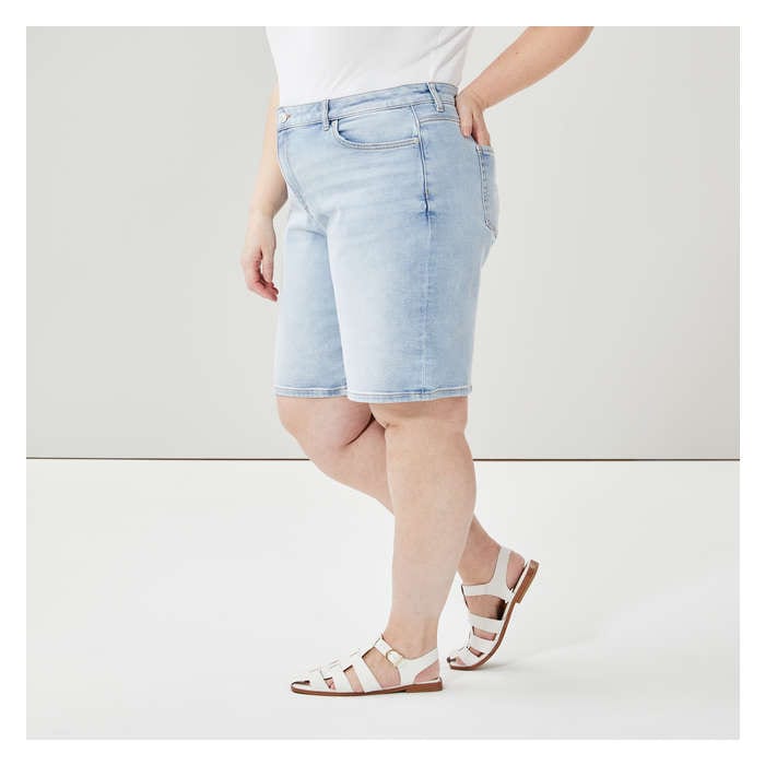 Women+ Light Wash Long Denim Short